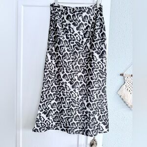 Stylish Black and White Animal Print Midi Skirt